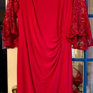R&M Richards Vibrant Red Long Sleeve Dress